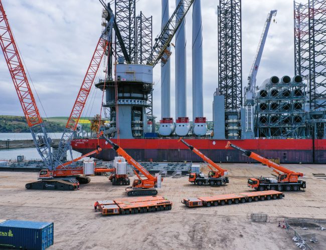 Global Crane Services Supplies Heavy Lift Crawler Cranes and SPMTs for Pre-Assembly Activities at the Port of Nigg for Beatrice Offshore Wind Farm